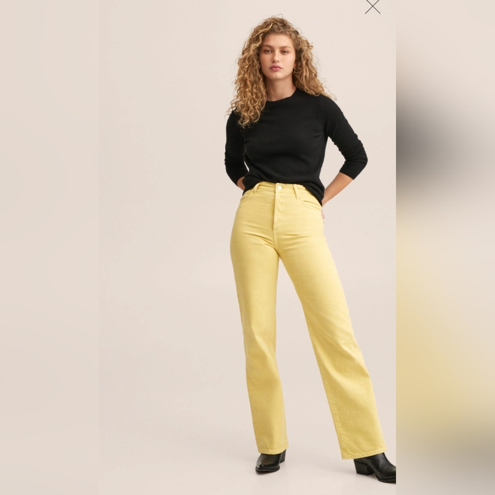 Mango Yellow High-waist straight jeans Size 14